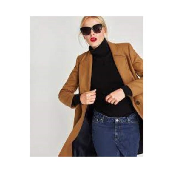 Zara Coat Women's Med Camel Tan Preppy New York Chic Style Classic Chicago Fall - Picture 9 of 9